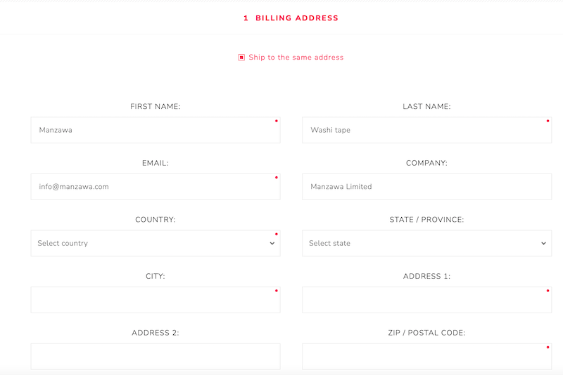 billing form for shipping